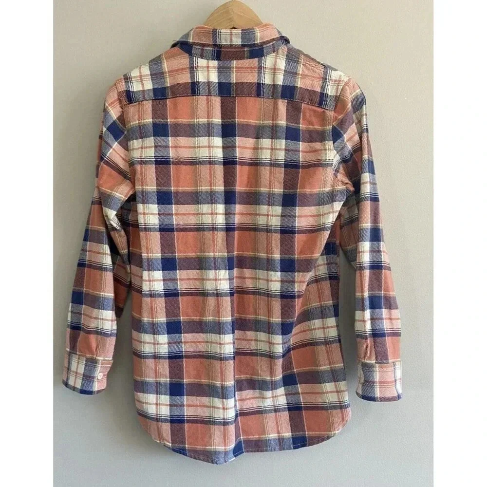 Gap Flannel Shirt Blue Cream Coral Plaid Size XL 12